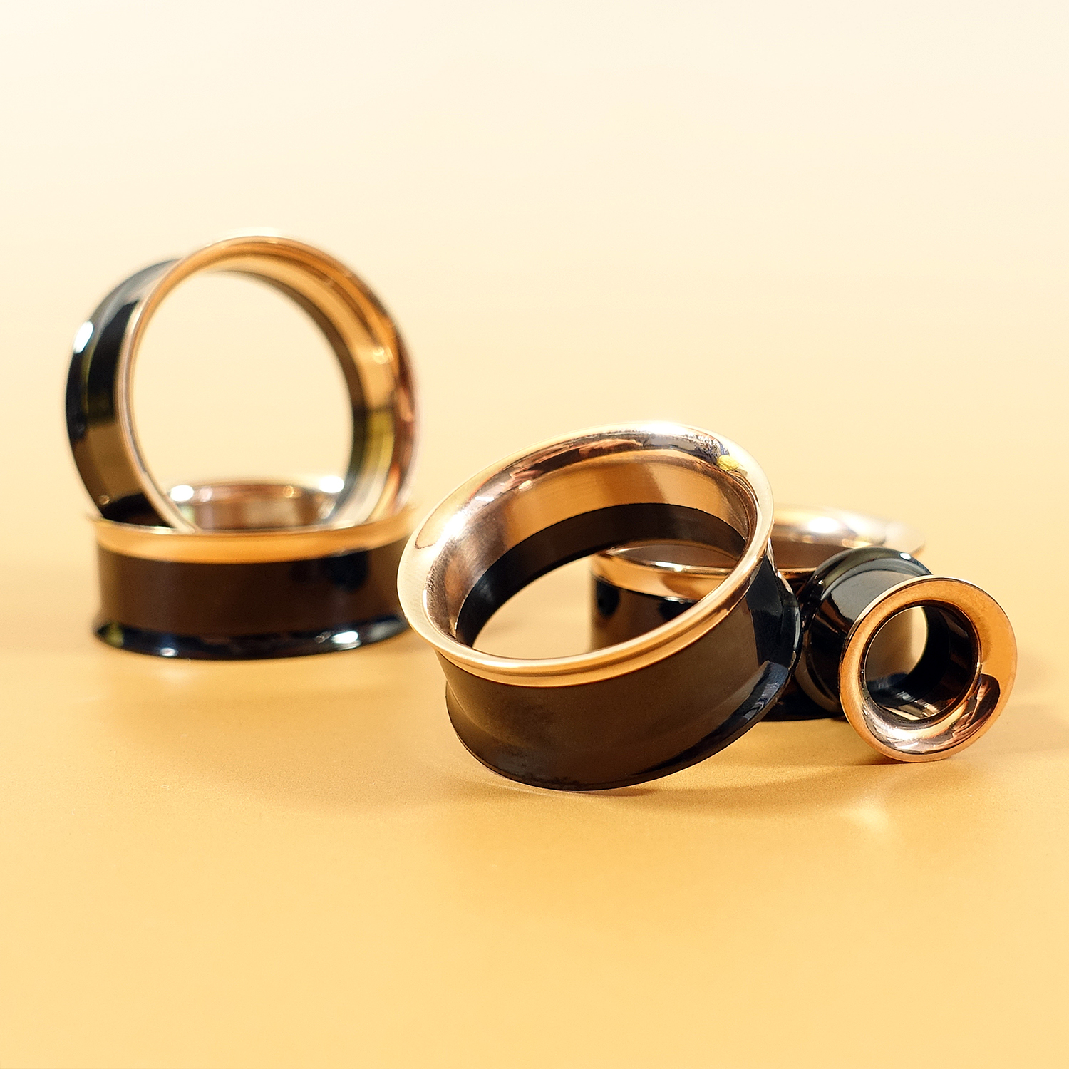 Gothic Rose & Black Double Flare Stainless Steel Tunnel