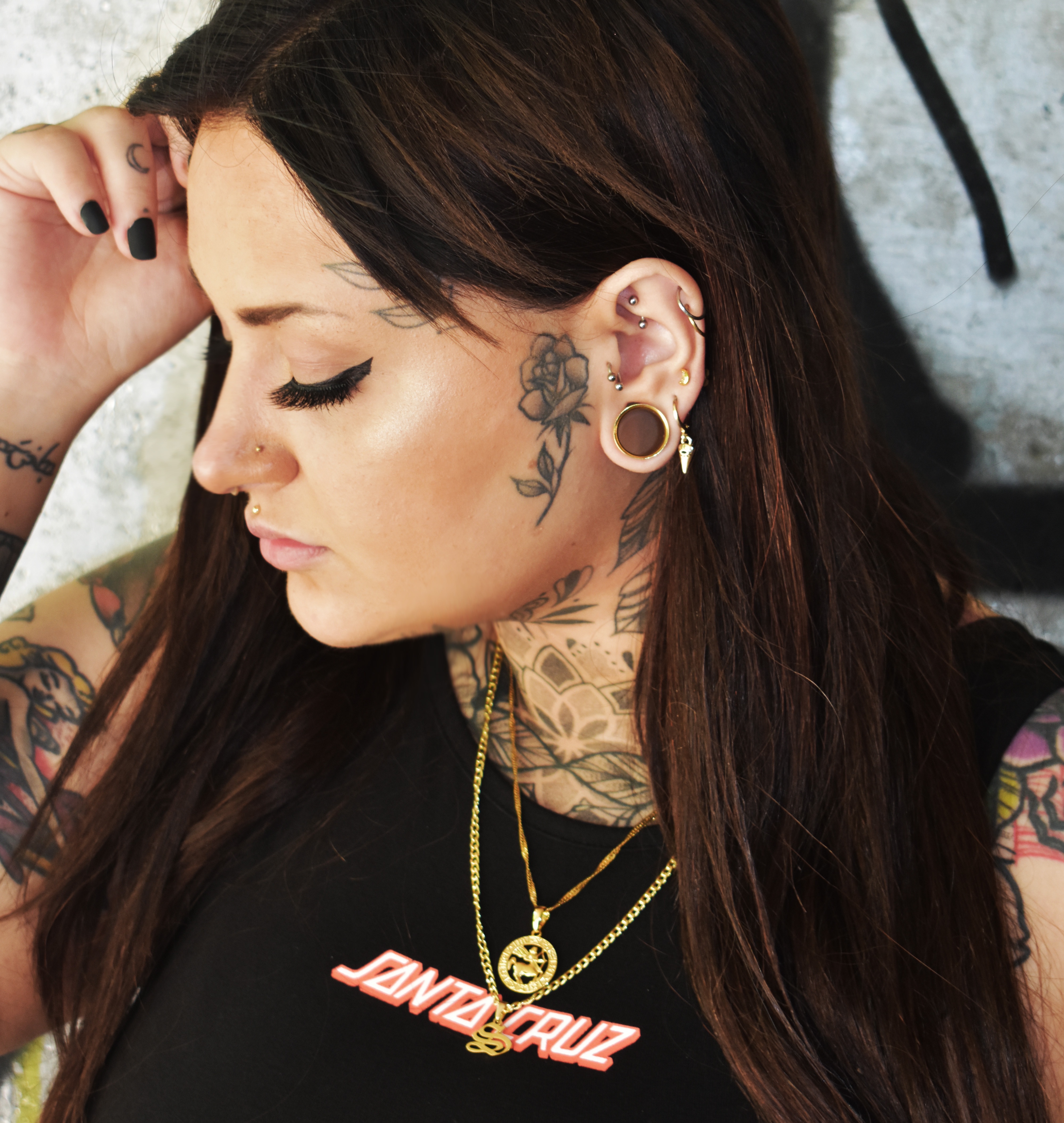 Women wearing large  Gold Double Flare Stainless Steel Tunnel