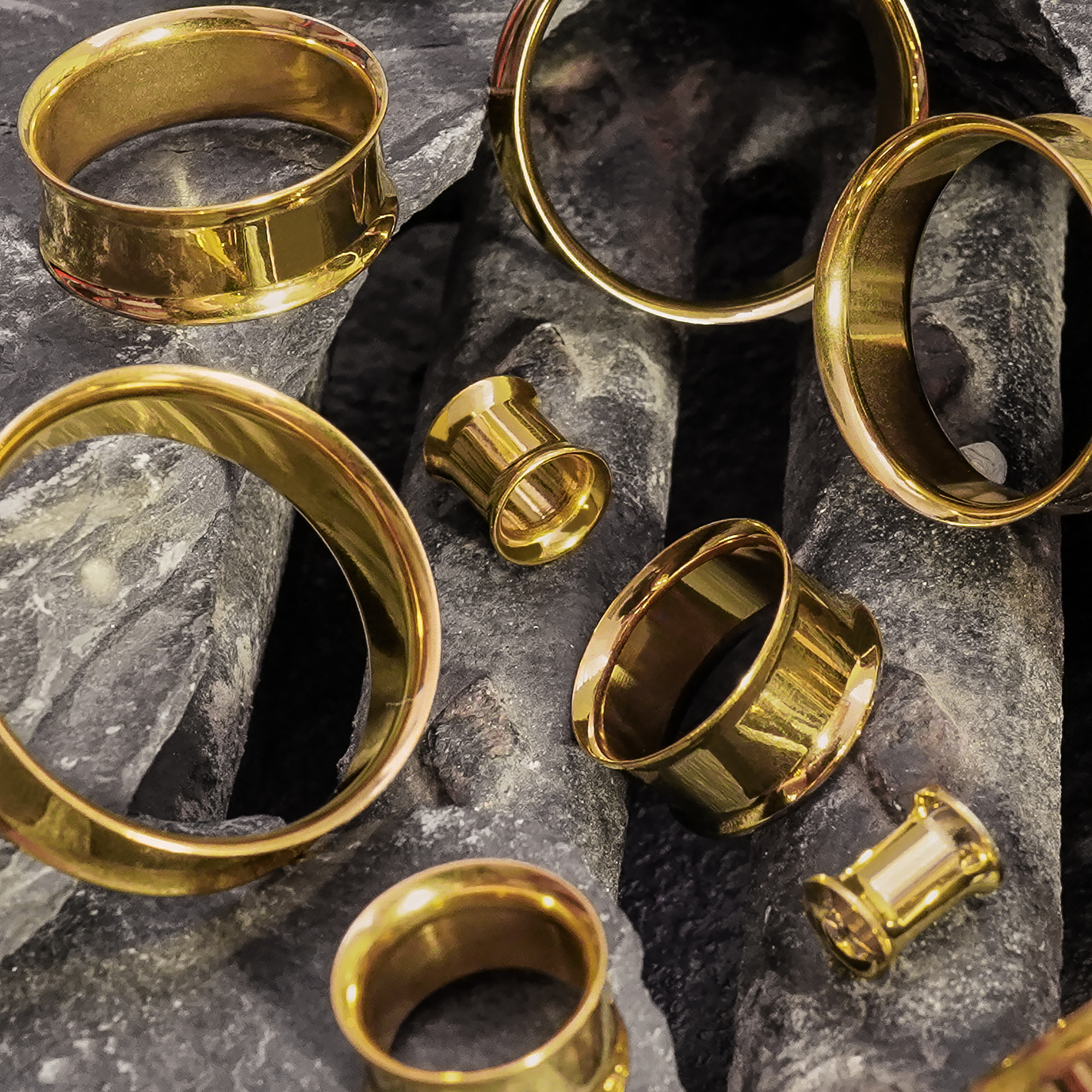 Shiny  Gold Double Flare Stainless Steel Tunnel