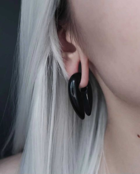  Black Onyx Stone - Pincer Keyhole Ear Weights (Pair)