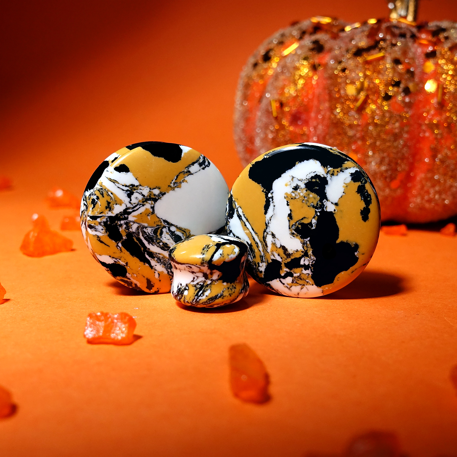 High quality  Marble Orange & Black Stone Plug / Gauge