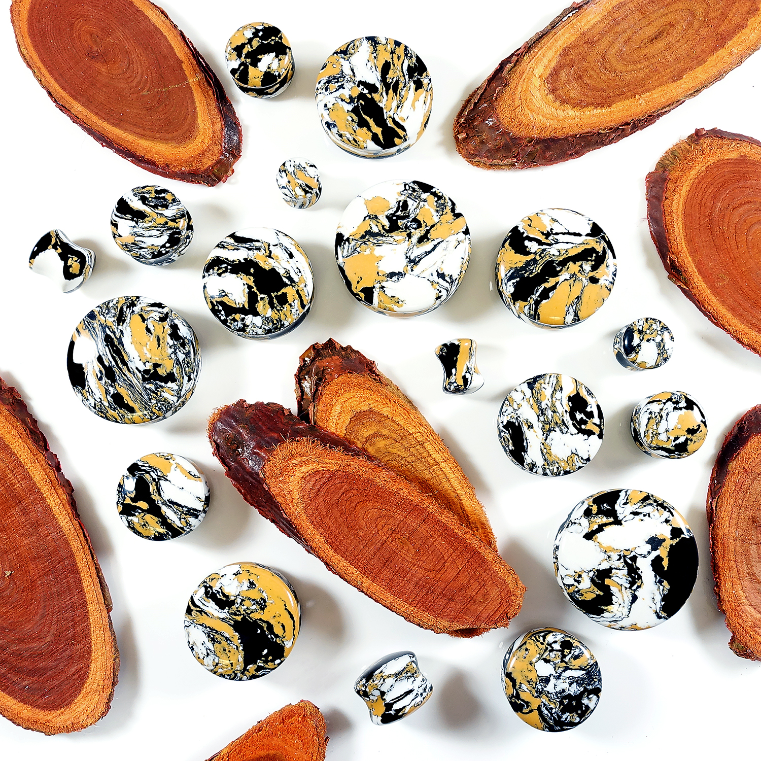 fantastic  Marble Orange & Black Stone Plug / Gauge