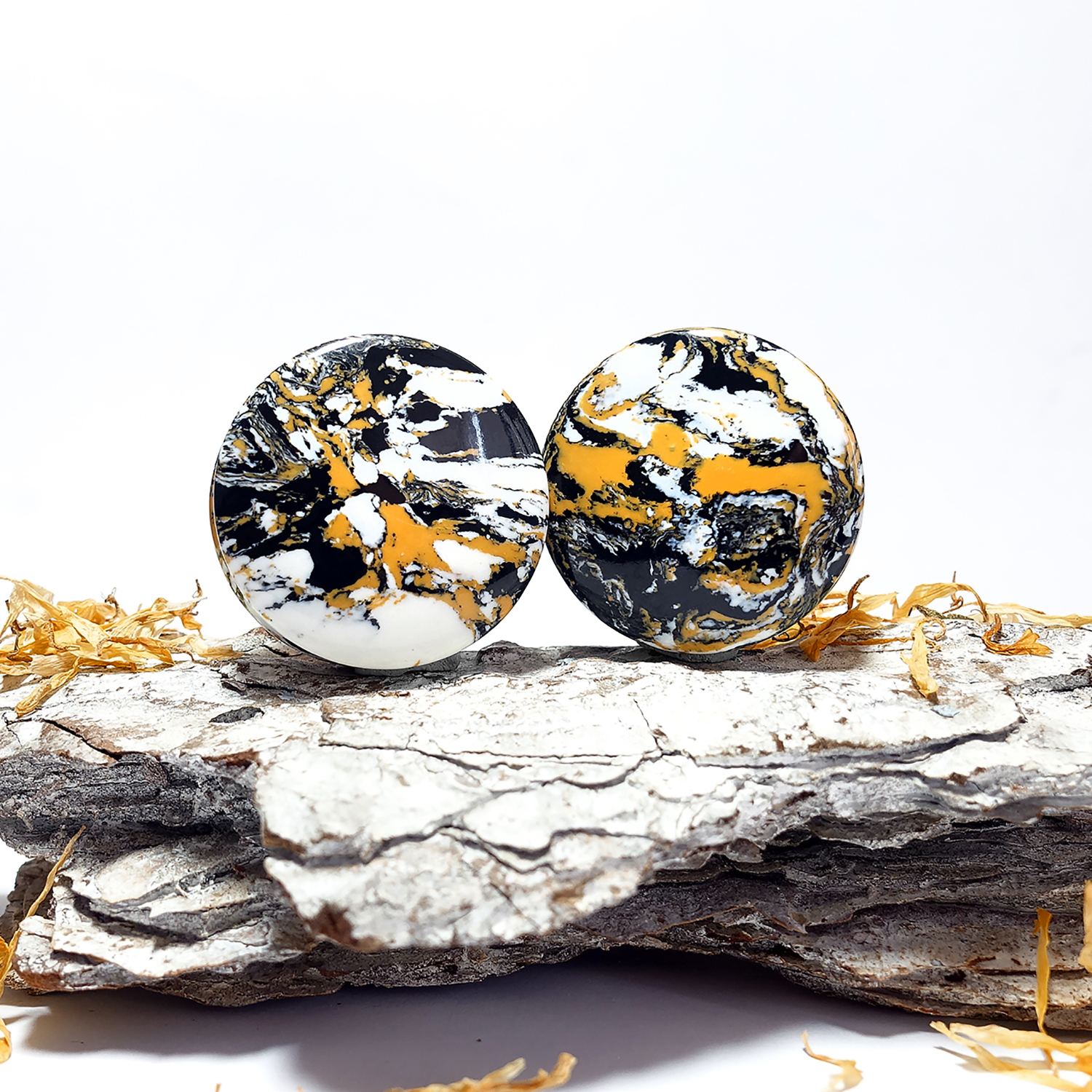 Handmade  Marble Orange & Black Stone Plug / Gauge
