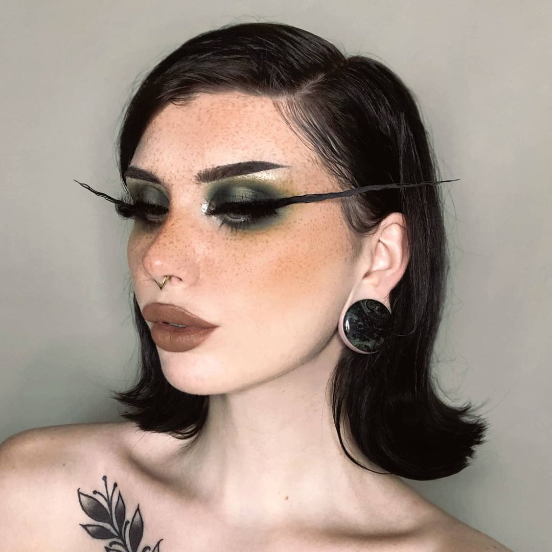 Girl wearing pretty Green Eye Jasper Stone Plug / Gauge