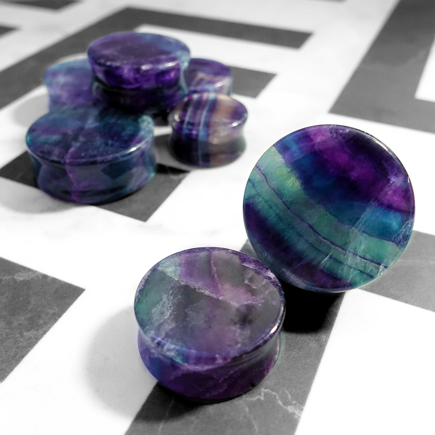Shiny  Rainbow Fluorite Stone Plug / Gauge