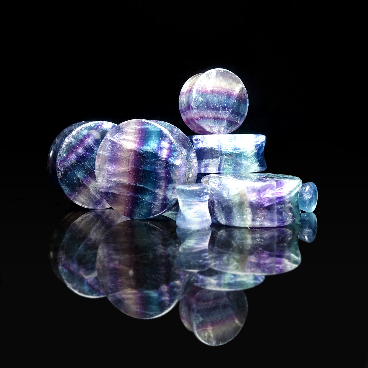 Amazing   Rainbow Fluorite Stone Plug / Gauge