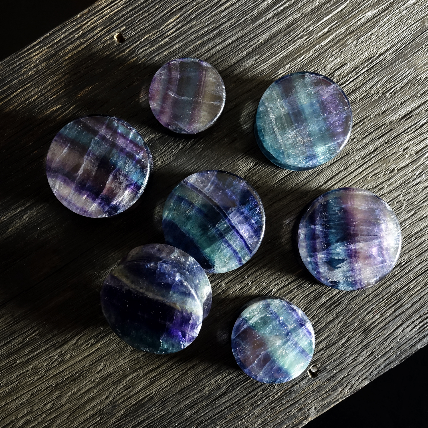 High quality  Rainbow Fluorite Stone Plug / Gauge