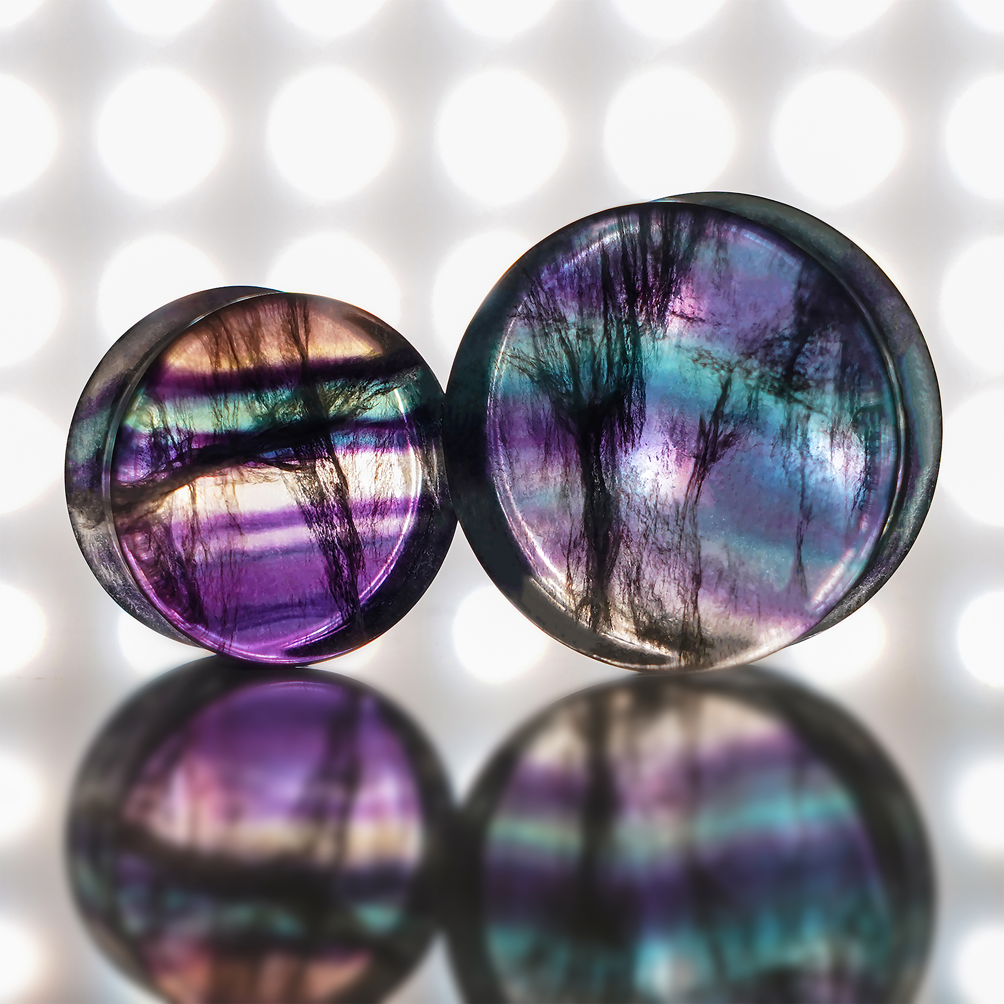 Elegant  Rainbow Fluorite Stone Plug / Gauge