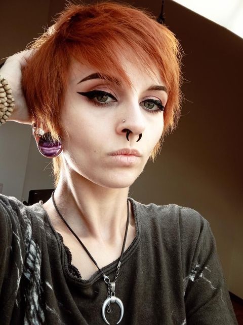 Women wearing alternative  Rainbow Fluorite Stone Plug / Gauge