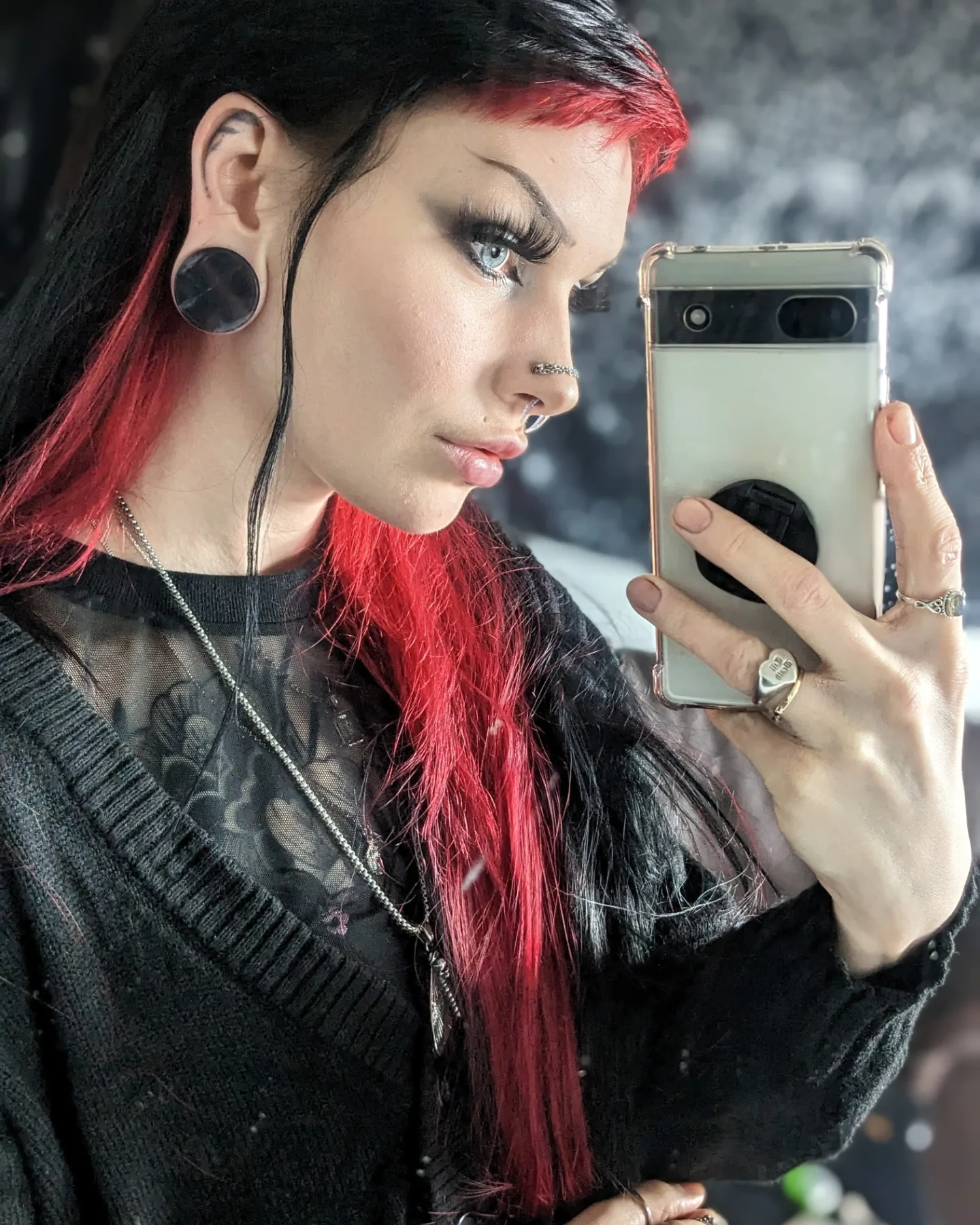 Women wearing emo  Rainbow Fluorite Stone Plug / Gauge