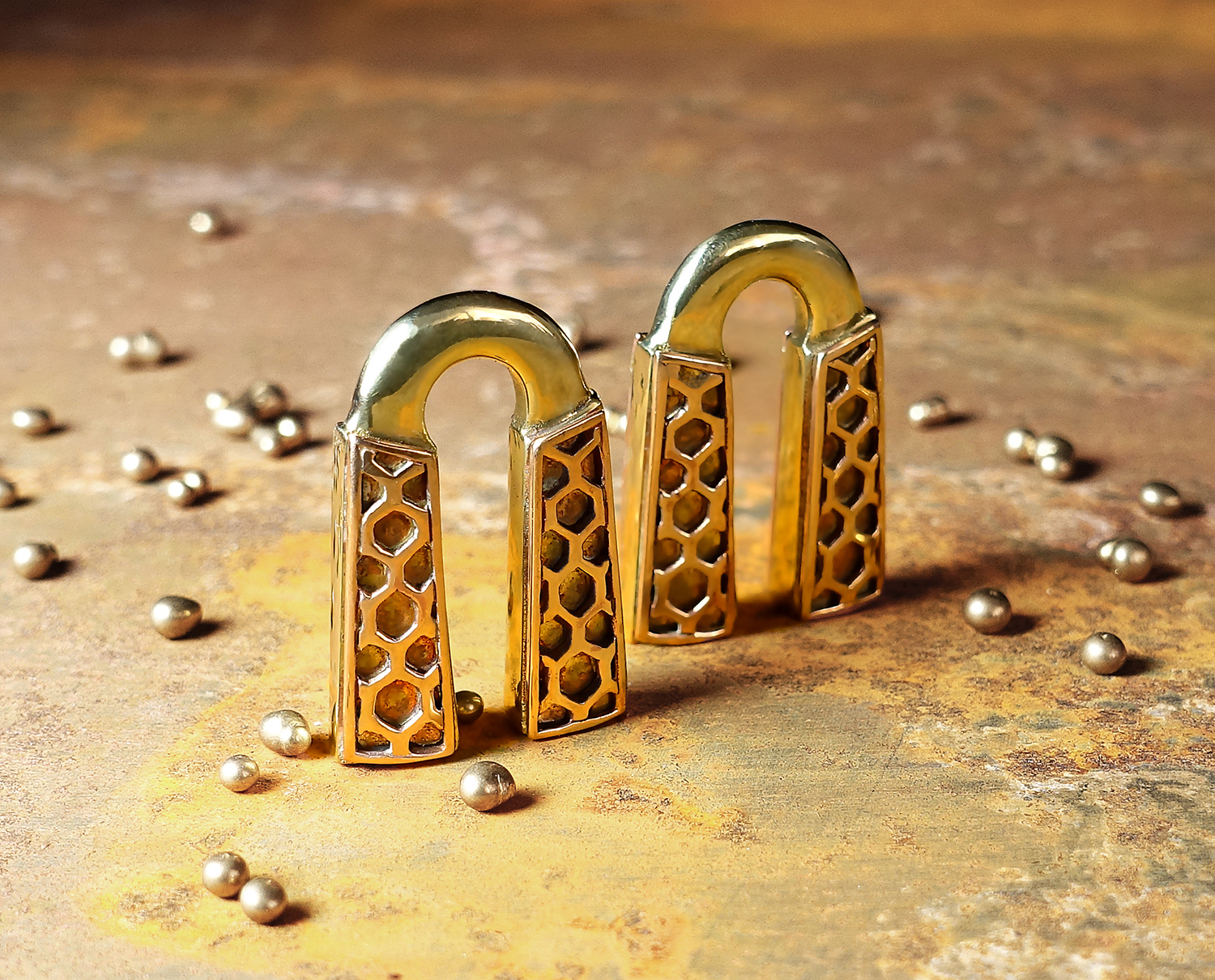 Gothic  Honeycomb - Copper & Brass Ear Weights (Pair)