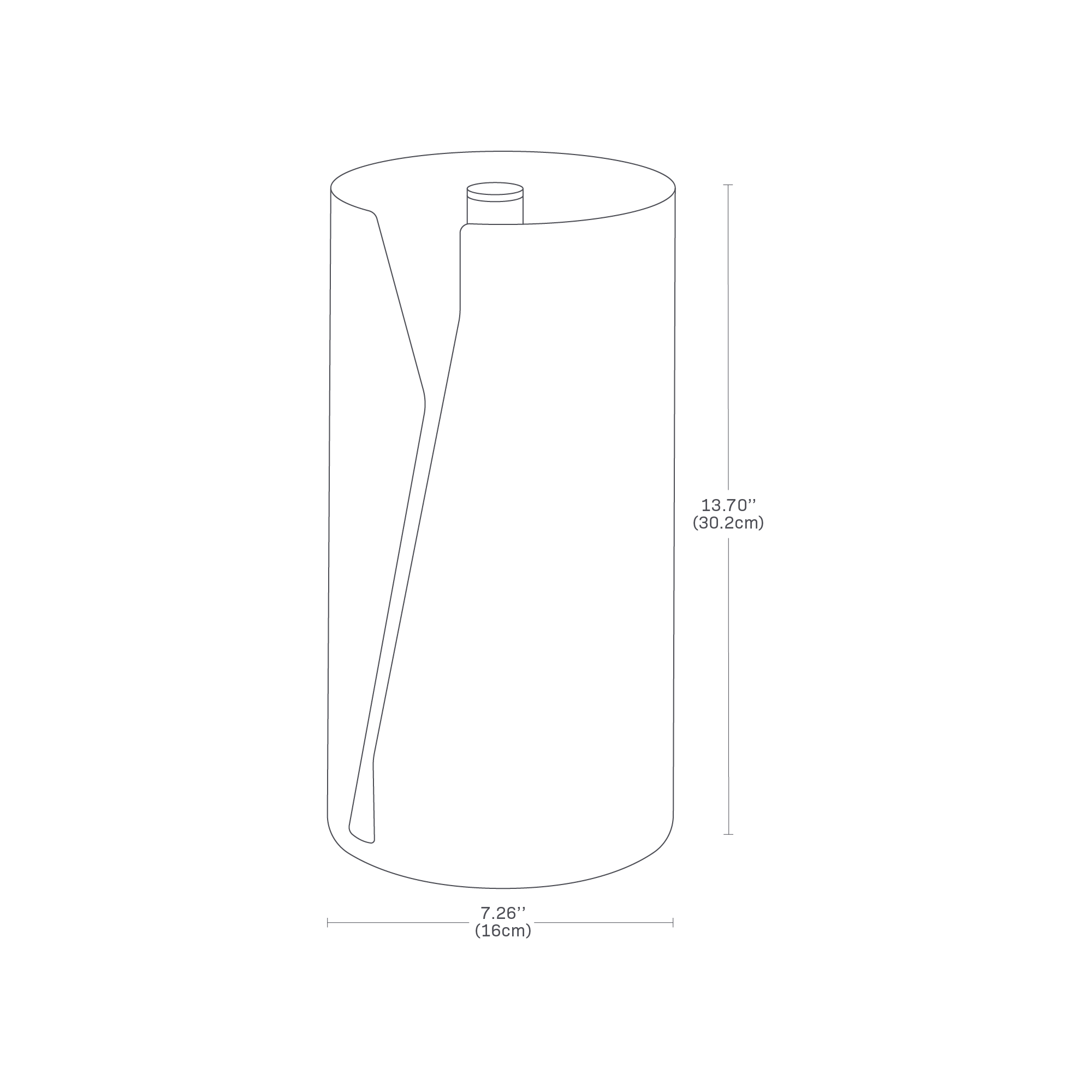 Detailed dimensions of the paper towel holder featuring the dimensions L 6.3 x W 6.3 x H 11.89 inches
