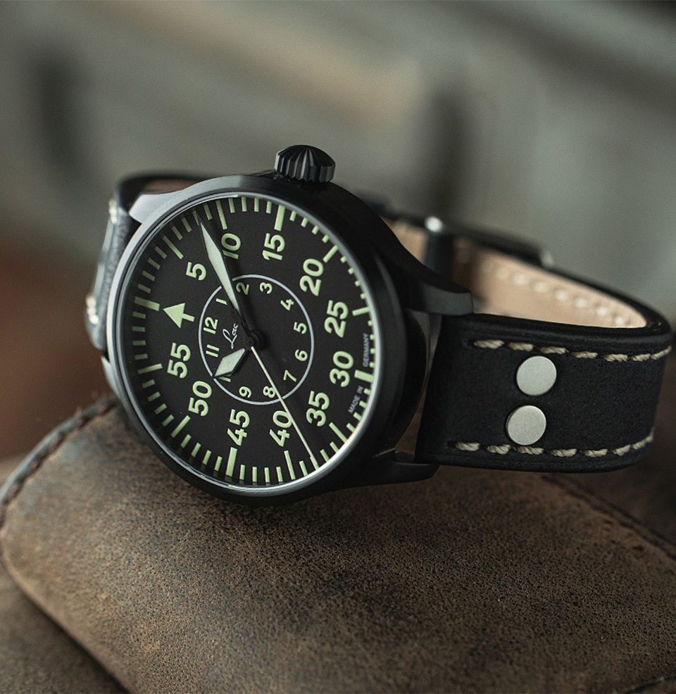 Bielefeld 39mm Black Dial Aviation-Inspired Leather Strap