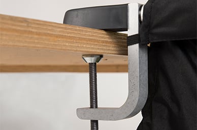 a wide clamp range that fits onto many table or bench surfaces between 2 - 7cm / 1 - 3
