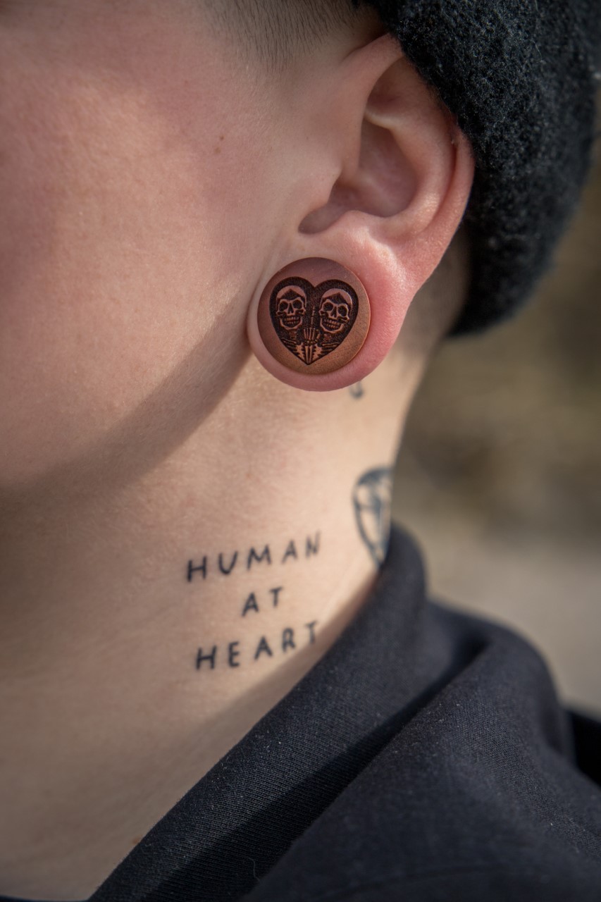 FU2 Heart Skull Plug / Gauge - Saba Wood | Convex Double Flare