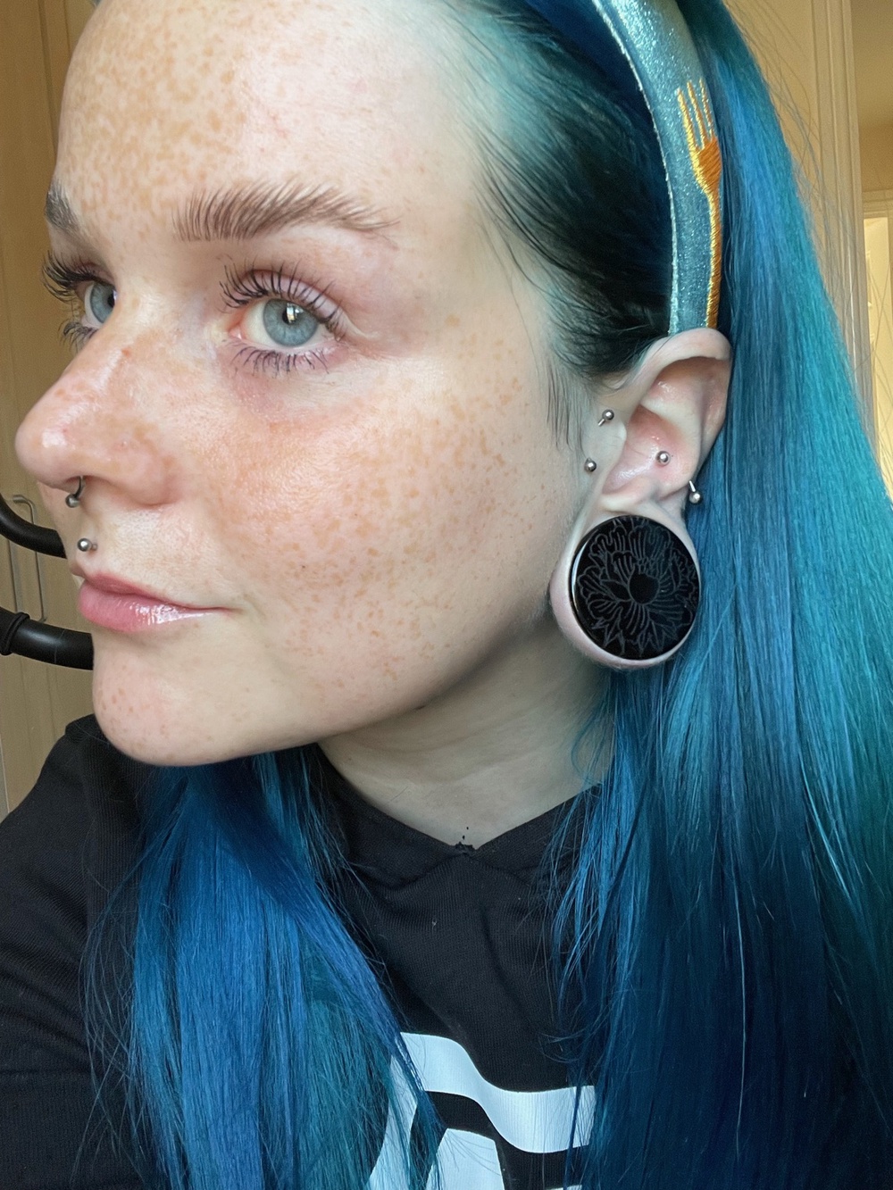Cute Klar & Blau Single Flare Glas Plug / Gauge