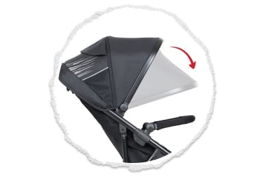 expansive UPF50+ sun hood protection with a peek-a-boo