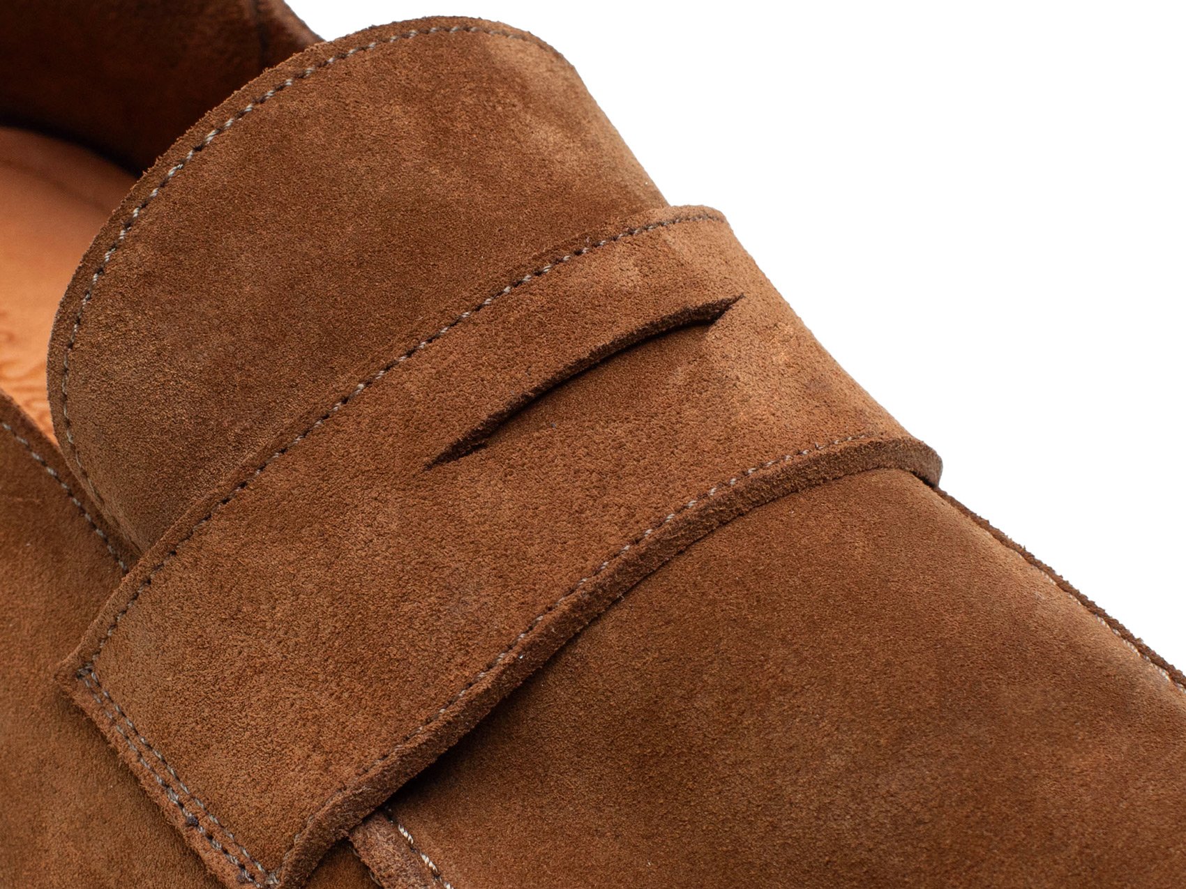 Close up view of upper of Men dress shoe Monaco Loafer in Cognac brown 
