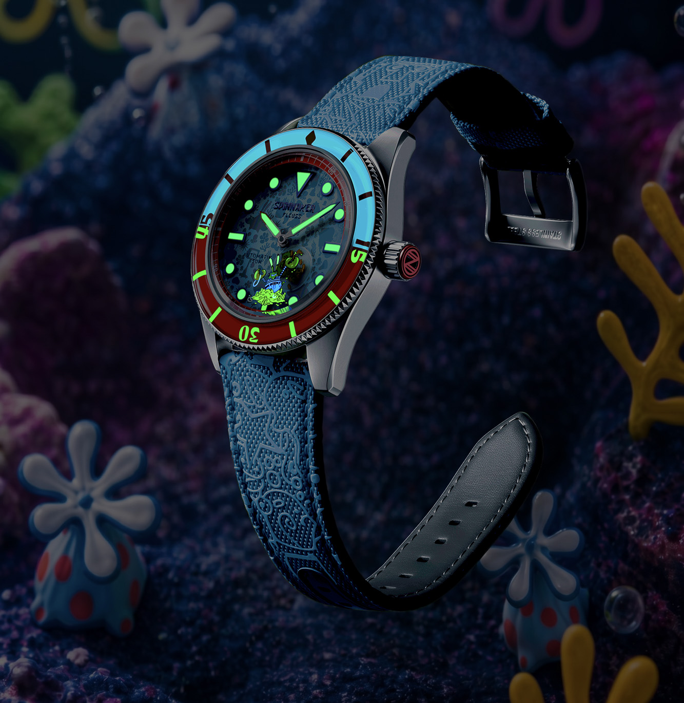 Fleuss Automatic — SpongeBob SquarePants Shell Mates Limited Edition Swiss Super-LumiNova Indexes