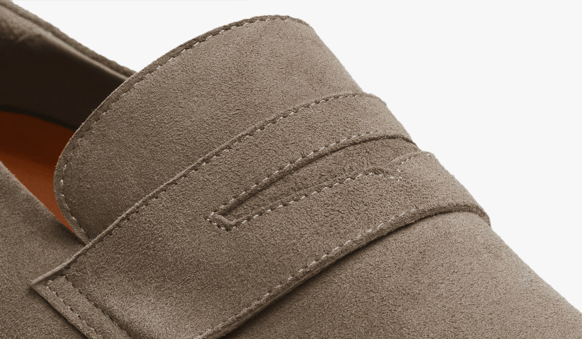 Detail view of Hybrid Dress shoe Crossover Loafer in Stone Suede