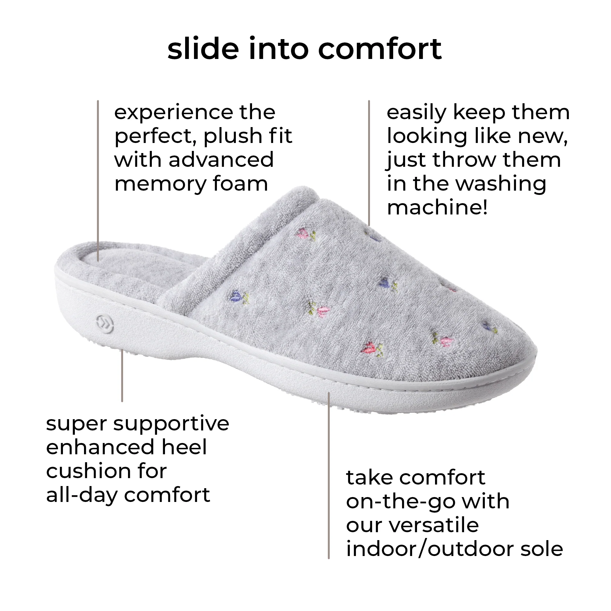 Isotoner terry 2025 embroidered scalloped clog