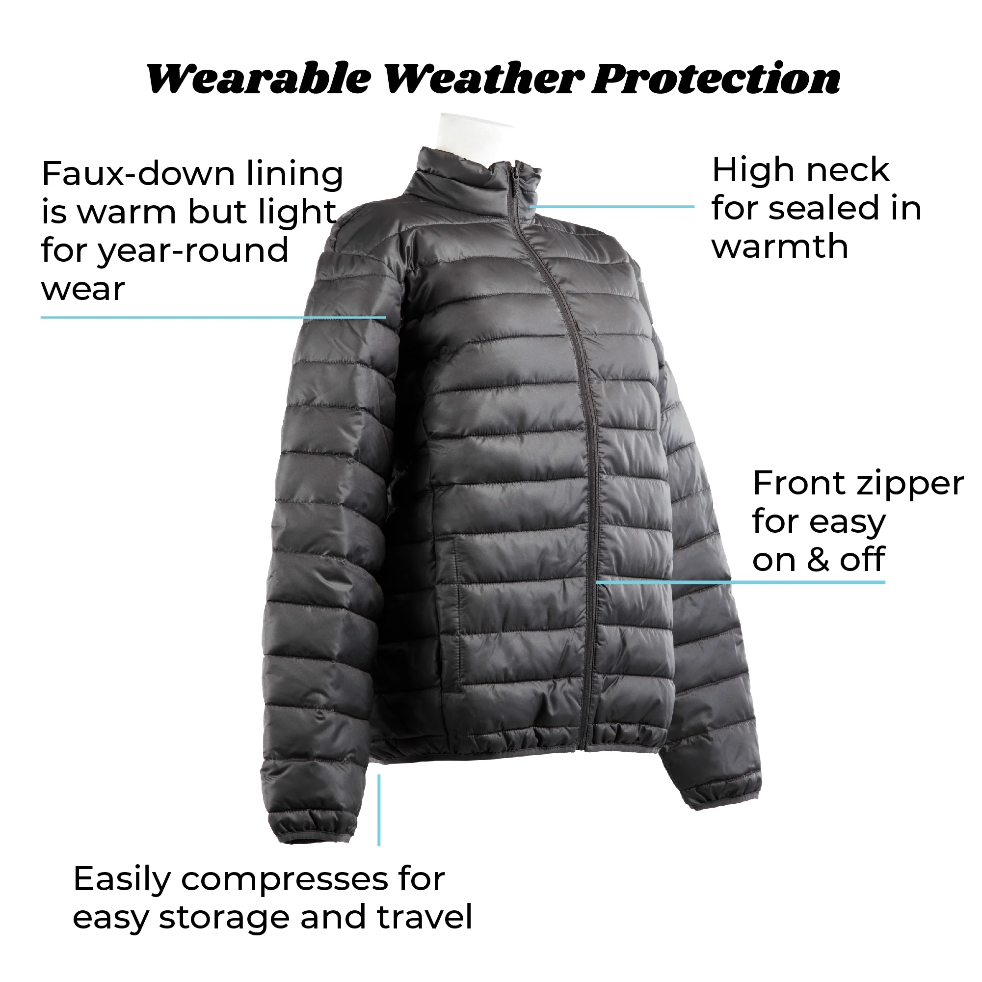 Men’s Packable Puffer Jacket - Winter Jacket Black – Totes.com USA