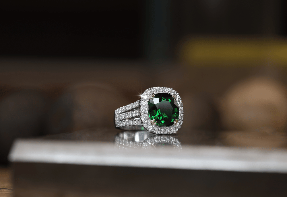 Fairfax & Roberts Manhattan Collection Three Row Chrome Green Tourmaline & Diamond Ring