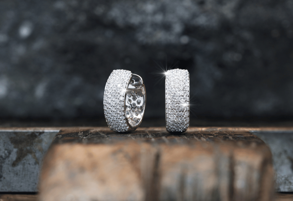 White Gold Pave Diamond Hoop Earrings