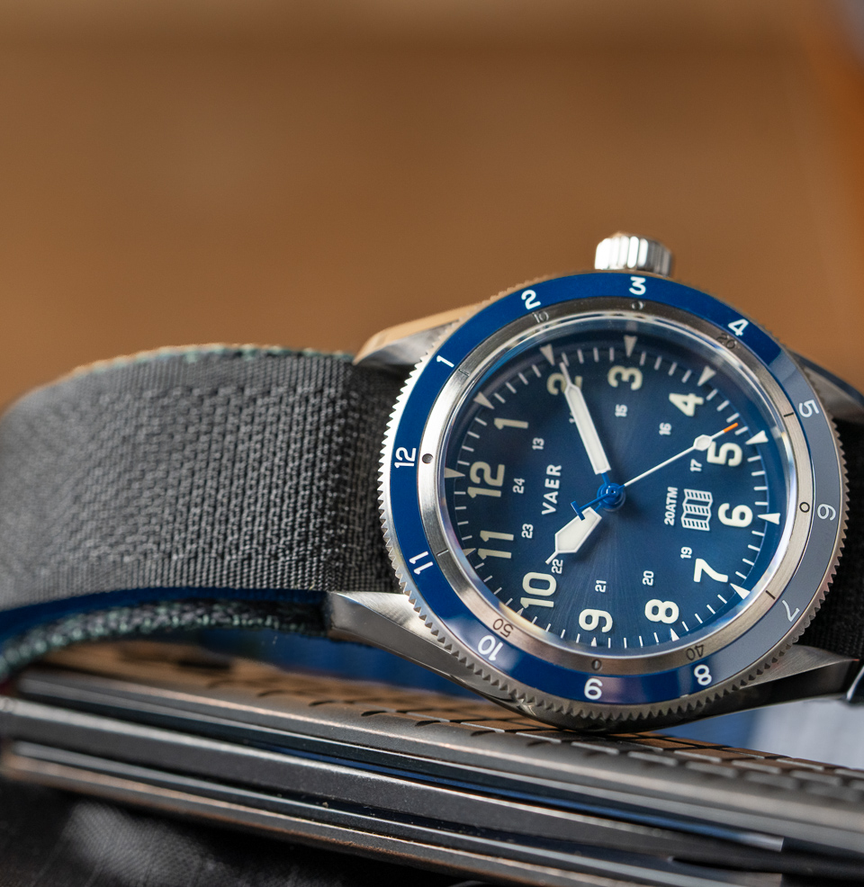 Vaer x Topo Designs x Worn & Wound Solar Hiker V2 Blue Sunray Dial