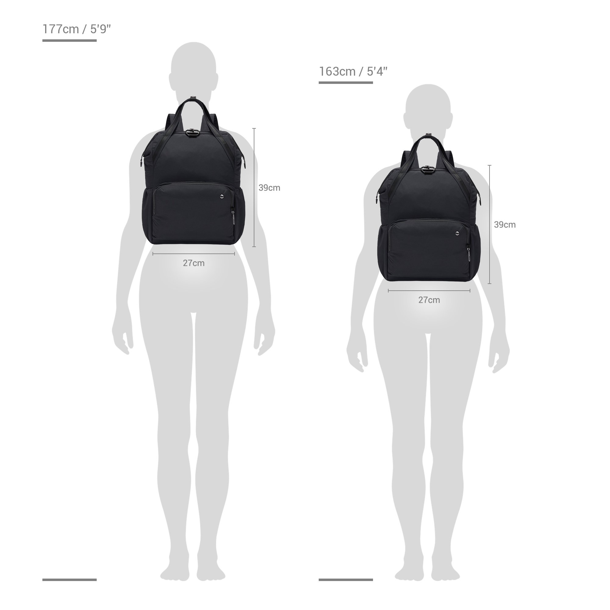 Size chart for Pacsafe® CX anti-theft backpack