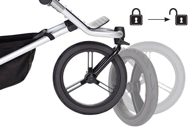2-mode front wheel to lock back (control over uneven terrain) OR 360° full swivel (maneouvrability for navigating tight spaces)