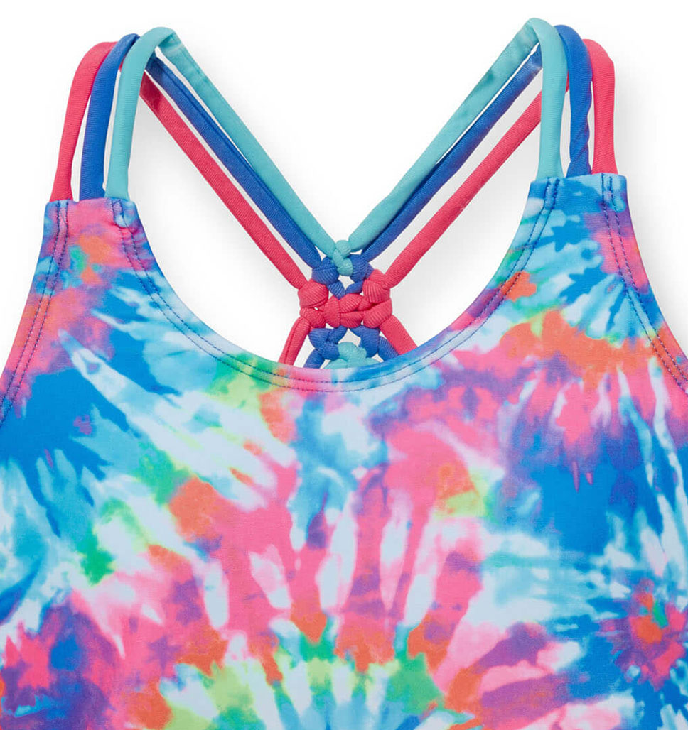 Girls' Rainbow Tie Knotted Tankini with Boy Shorts