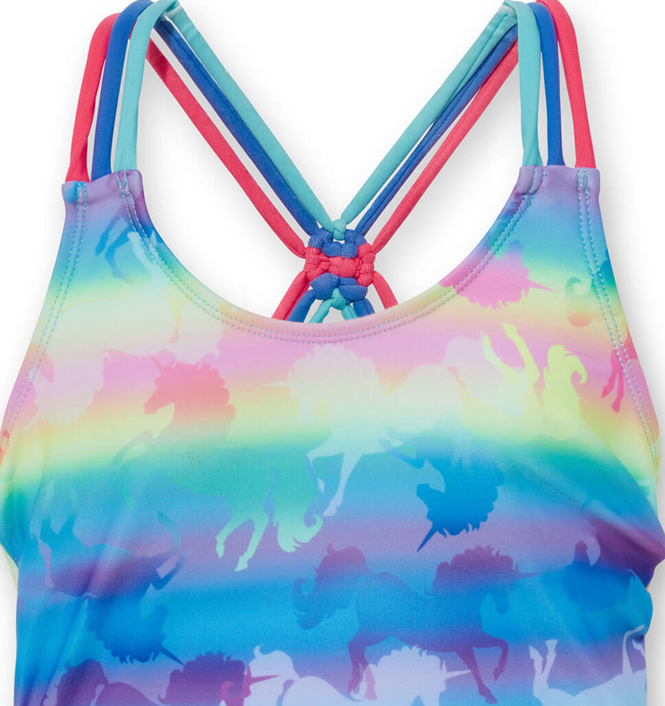 Girls' Unicorn Knotted Tankini with Boy Shorts