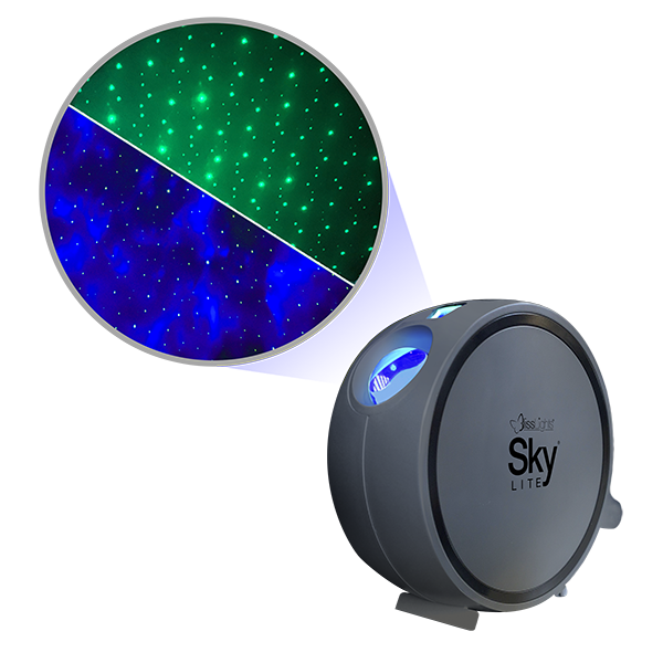 sky lite laser galaxy projector with green stars gray housing