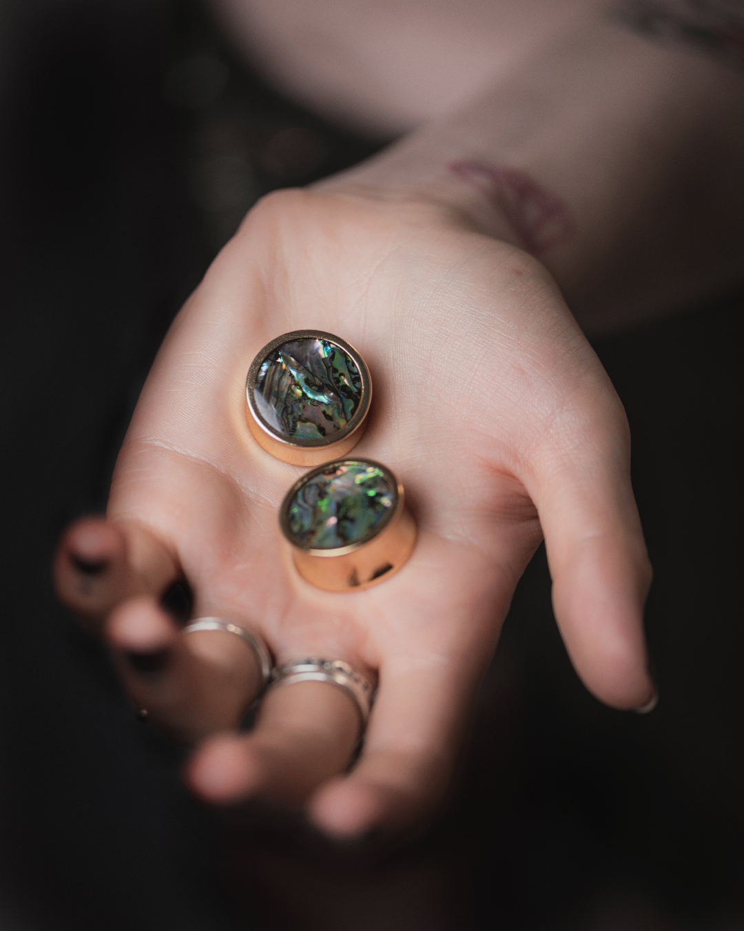 Alternative  Abalone Inlay Heavy Brass Metal Ear Gauge / Plug