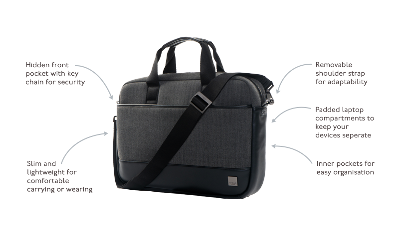 KNOMO Princeton Laptop Briefcase - 15.6" Product Features Annotated Image | knomo.com