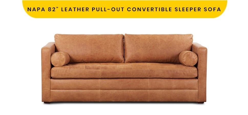Convertible Sleeper Sofa, 80 Inch Brown Leather Sofa