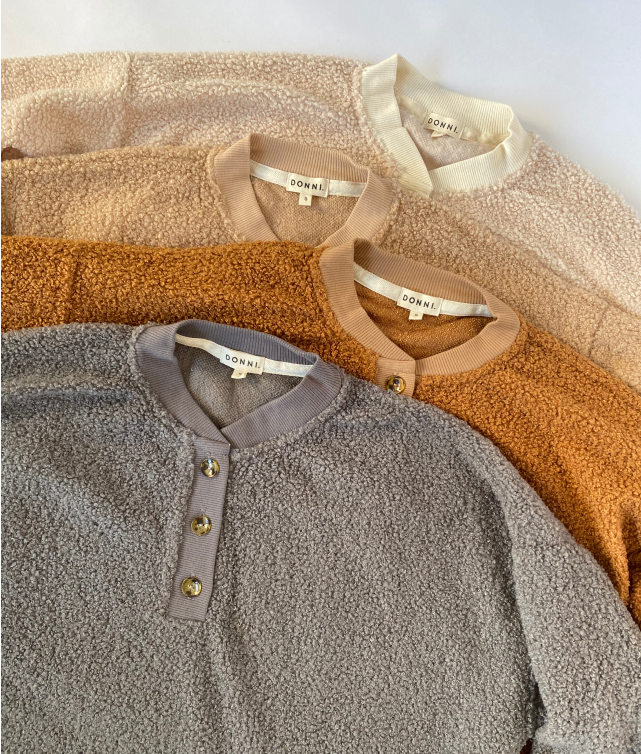 mini sherpa henley sweatshirt