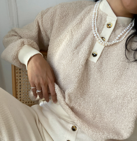 mini sherpa henley sweatshirt