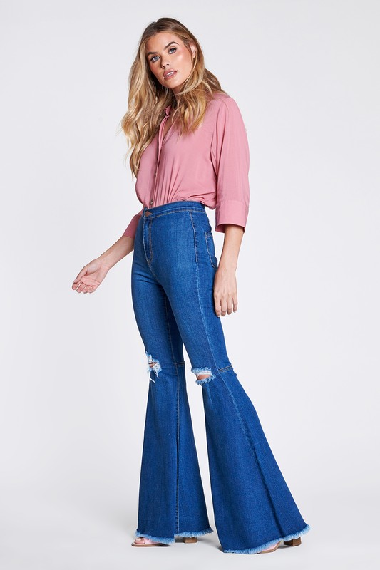 flare jeans with ripped knee