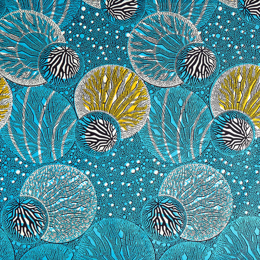 a vibrant african fabric print from the Uniwax collection by Robert Kaufman fabrics.