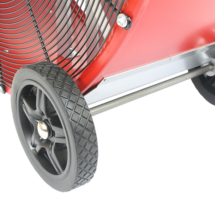 Detail view of the pre-installed diamond tread wheels.
