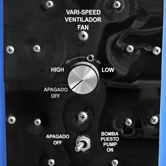 Close-up of the variable speed panel with on-off pump operation.