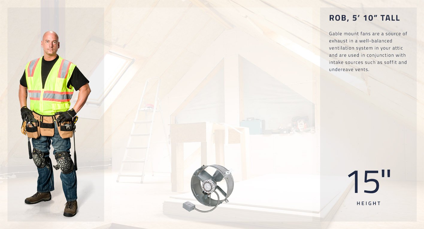 Gable mount fans are a source of exhaust in a well-balanced ventilation system in your attic and are used in conjunction with intake sources such as soffit and undereave vents. These gable fans are 15 inches in diameter.
