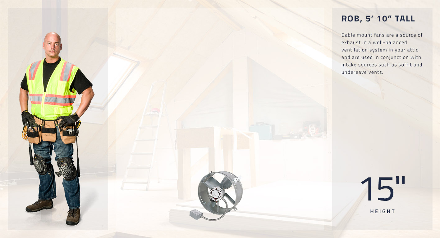 Gable mount fans are a source of exhaust in a well-balanced ventilation system in your attic and are used in conjunction with intake sources such as soffit and undereave vents. These gable fans are 15 inches in diameter.