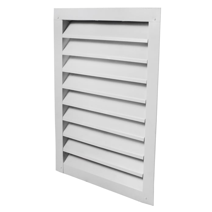 Angled view of the gable louver vent with aluminum construction for easy installation.
