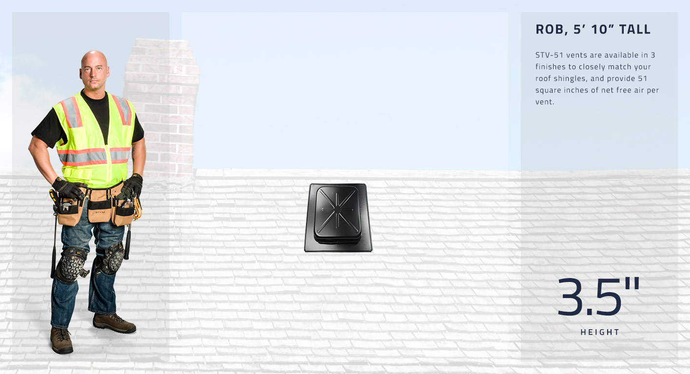 STV-51 vents are available in 3 finishes to closely match your roof shingles, and provide 51 square inches of net free air per vent.