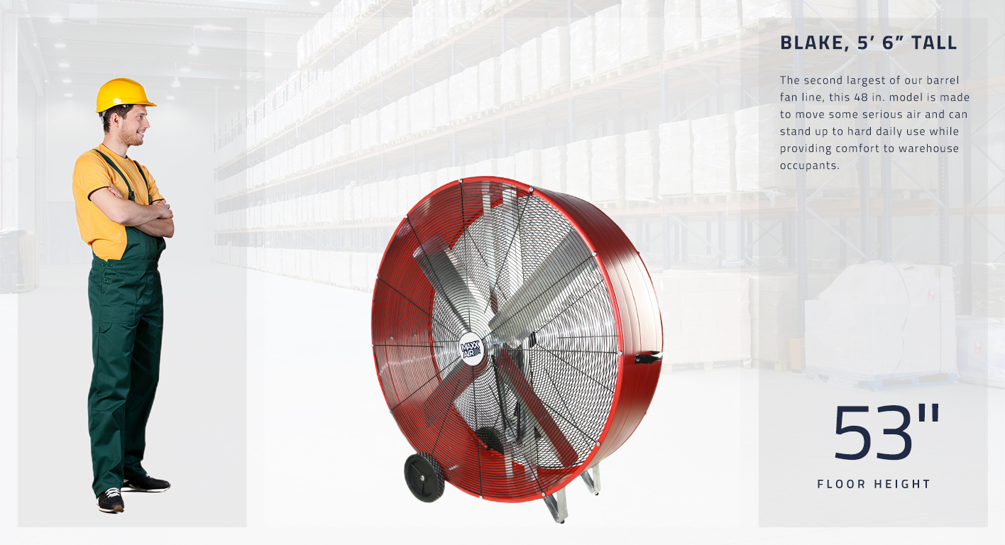 The 48 in. barrel stands at 53 inches tall and can provide all-day comfort to warehouse occupants.