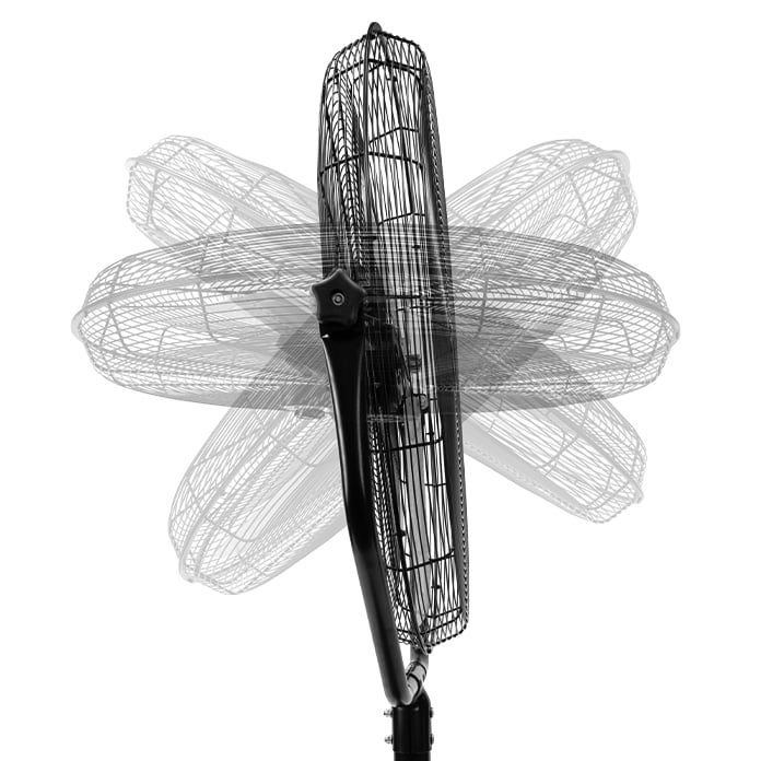 The 30 in. yoke fan head tilts.