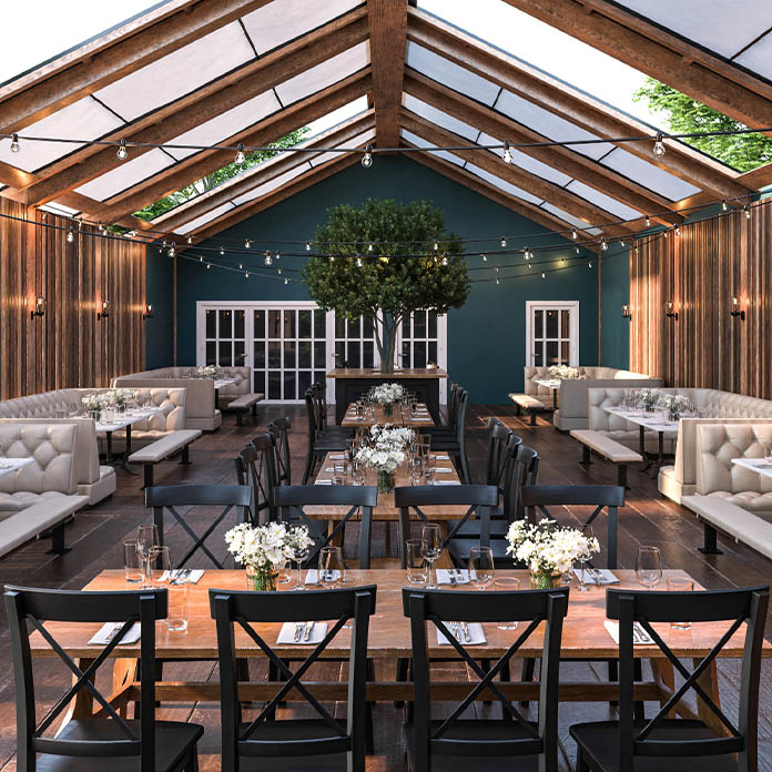 A restaurant patio can benefit from our H1019 unit with a flexible mounting system that can be installed on a ceiling or wall.